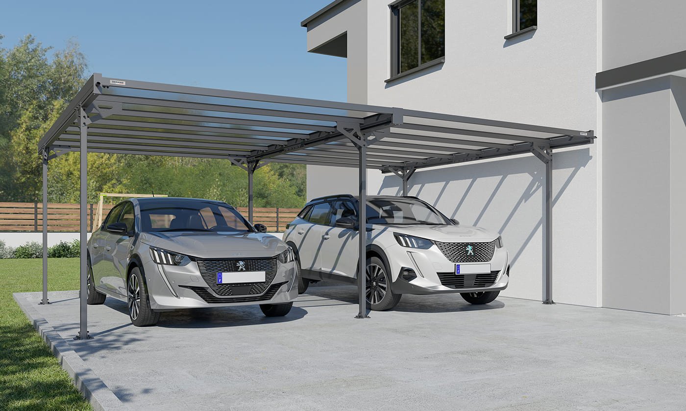 découvrez notre carport conçu pour abriter 2 voitures, alliant solidité et esthétisme. protégez votre véhicule des intempéries tout en ajoutant une touche élégante à votre extérieur. facile à installer et durable, ce carport est la solution idéale pour maximiser l'espace et garantir la sécurité de vos automobiles.