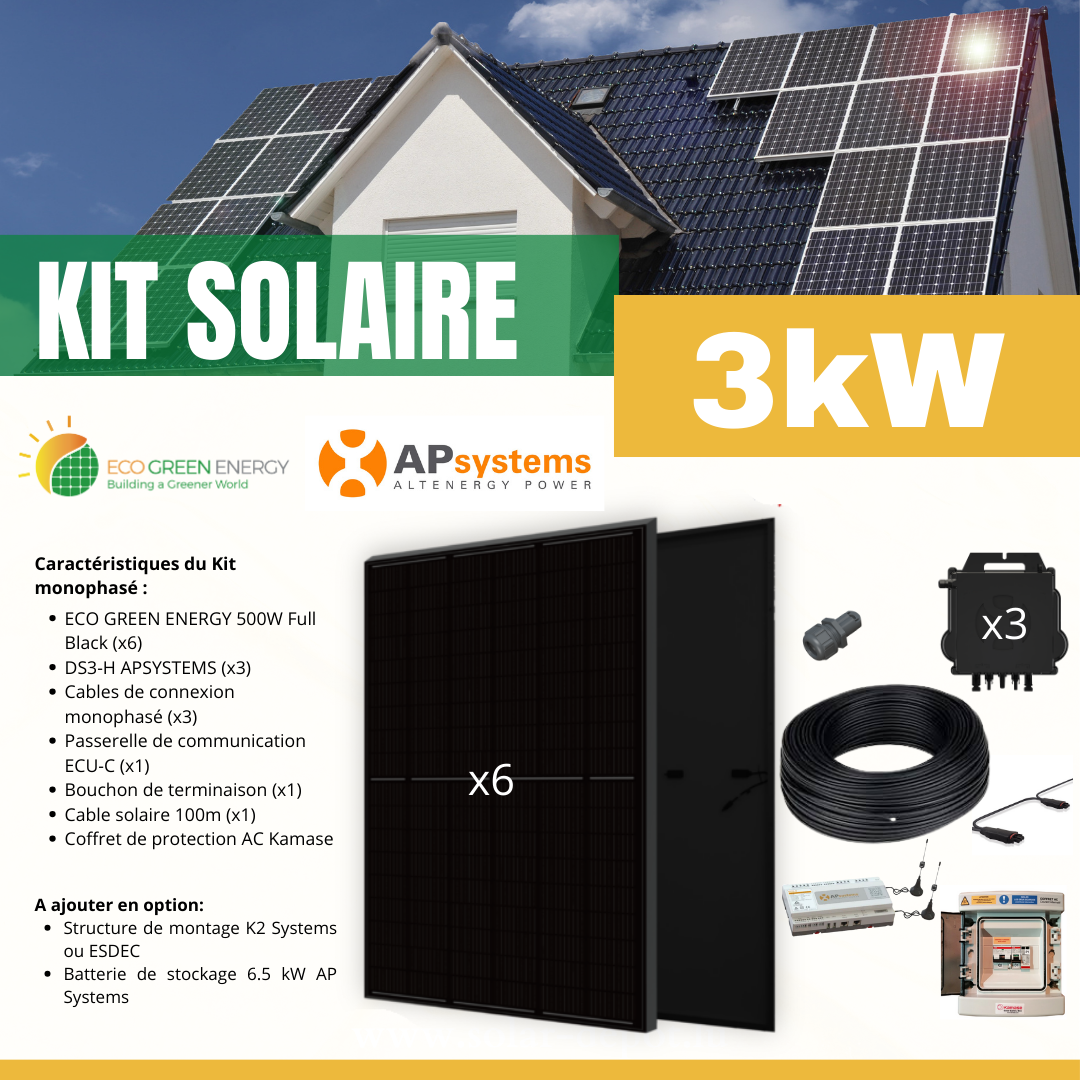 découvrez notre kit photovoltaïque 3kw, idéal pour optimiser votre production d'énergie solaire domestique. facile à installer et performant, ce kit vous permet de réduire vos coûts énergétiques tout en contribuant à la préservation de l'environnement.