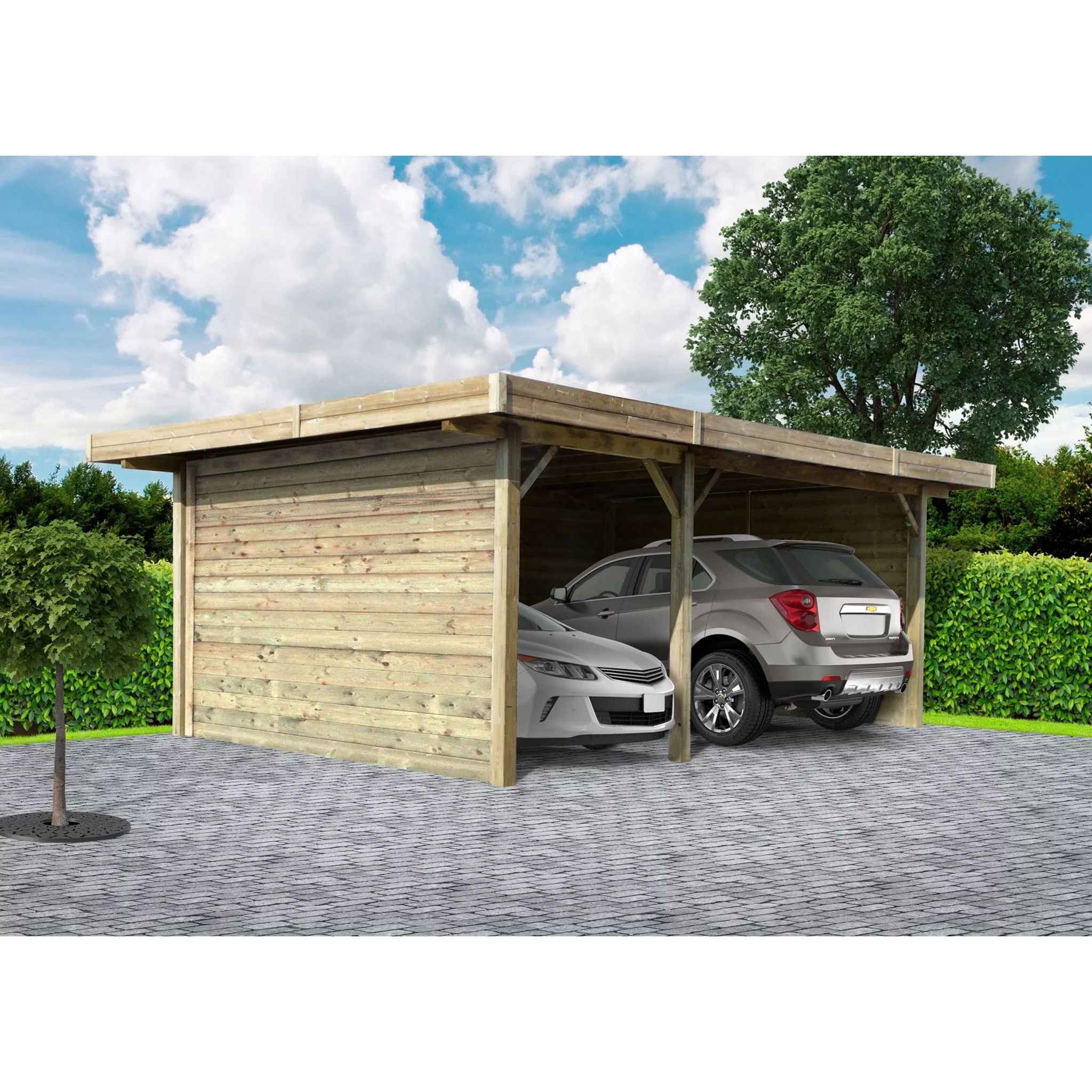 découvrez notre carport en bois spacieux, conçu pour abriter deux voitures tout en ajoutant une touche d'élégance à votre extérieur. profitez d'une protection optimale contre les intempéries et maintenez vos véhicules en parfait état.