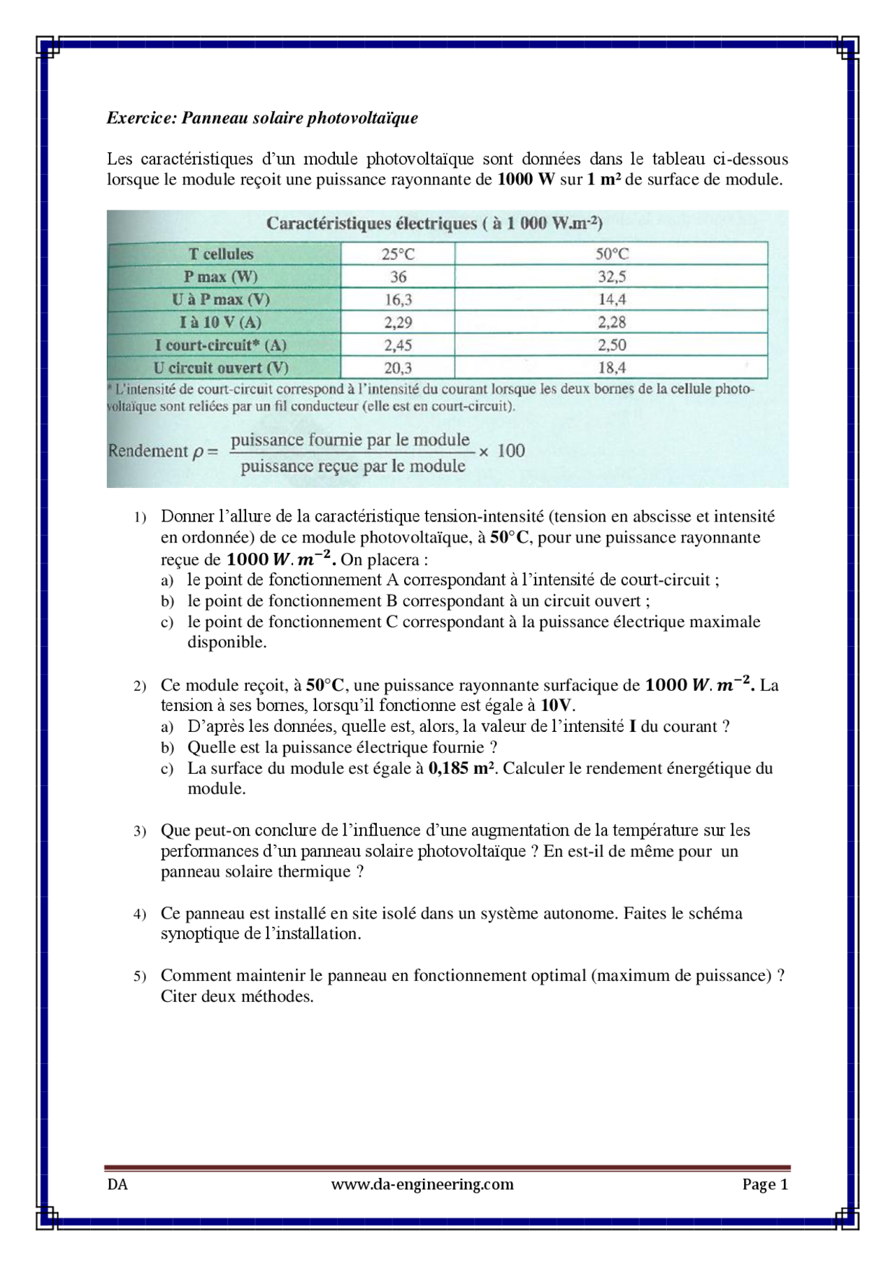 découvrez des exercices pratiques sur les cellules photovoltaïques pour comprendre leur fonctionnement, leur efficacité et leur impact environnemental. idéal pour les étudiants et passionnés d'énergie renouvelable.